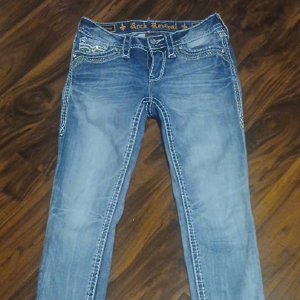 Rock Revival Blue Skinny Jeans with Distressed Detailing